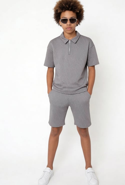 Boys Textured Shorts Set