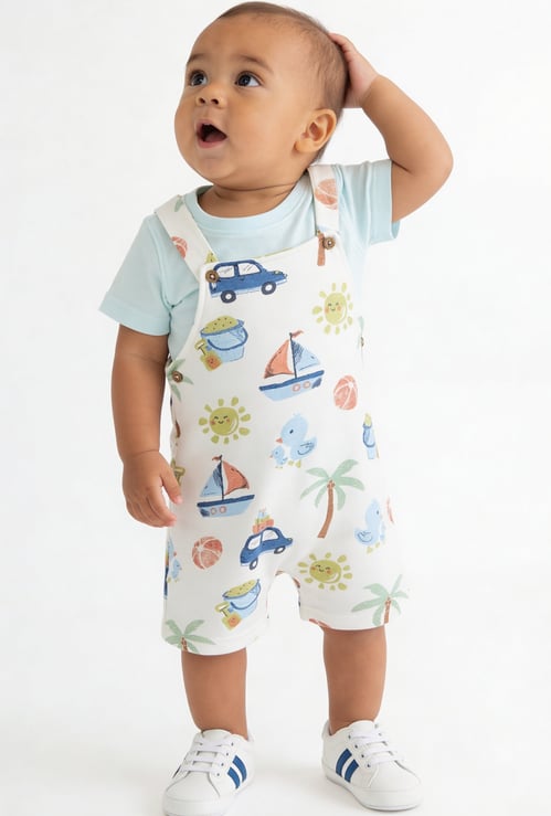 Boys Printed Dungaree with T-shirt