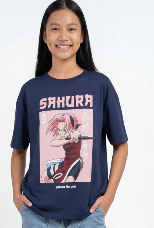 Girls Sakura Print Oversized T-shirt