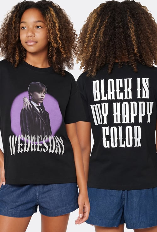 Girls Wednesday Print Oversized T-shirt