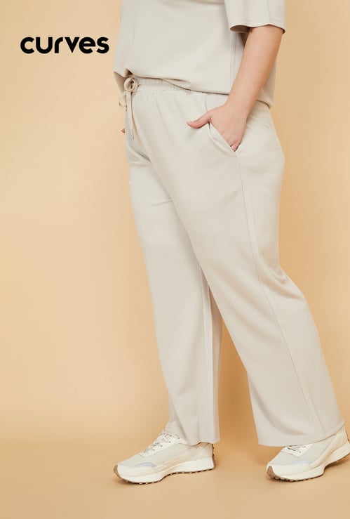 Women Solid Wide Leg Sports Track Pants