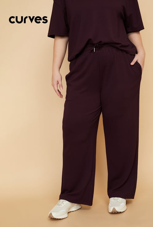 Women Solid Wide Leg Sports Track Pants