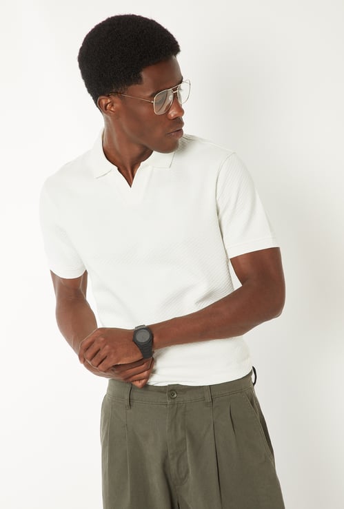 Men Knit Johnny Collar T-shirt