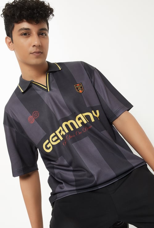 Men Striped Oversized Johnny Collar T-shirt