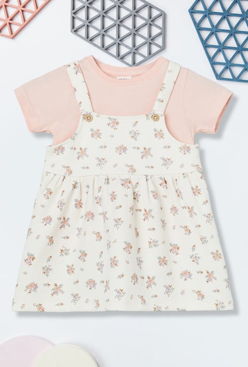 Girls Floral Print Pinafore Dress with T-shirt
