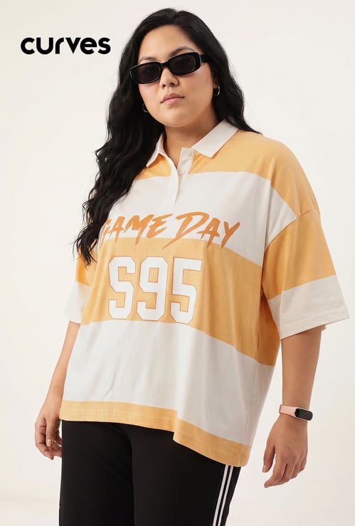 Women Striped Oversized Polo T-shirt