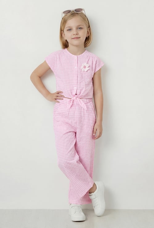 Girls Checked Top with Trousers Set