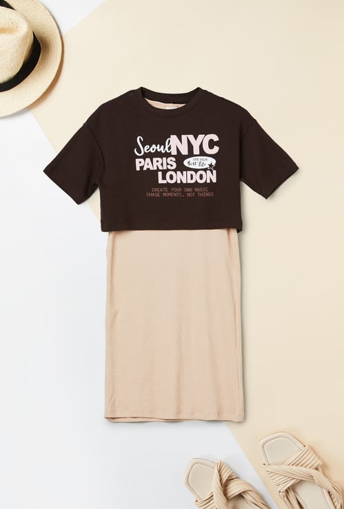 Girls Printed Dress with T-Shirt