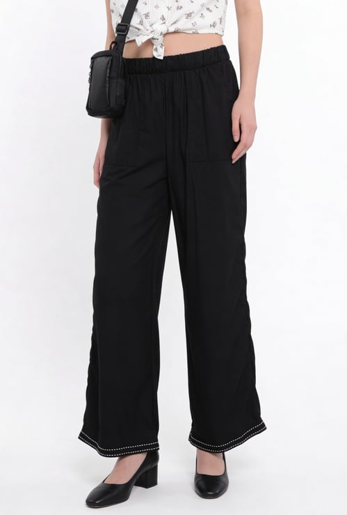 Girls Solid Wide Leg Trousers
