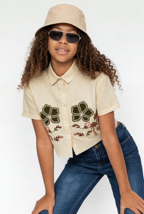 Girls Embroidered Boxy Shirt