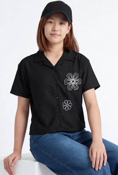 Girls Oversized Embroidered Shirt