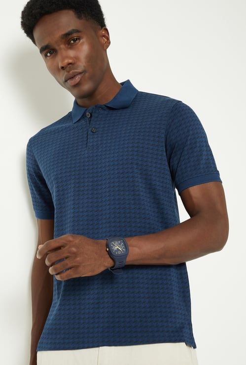 Men Houndsooth Regular Fit Polo T-shirt