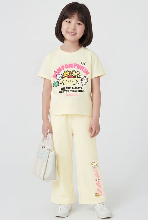 Girls Pompompurin Print T-shirt and Track Pants Set
