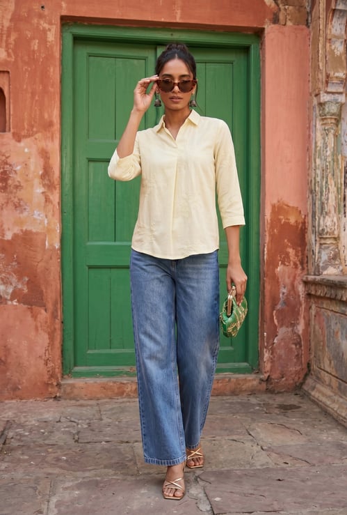 Women Embroidered Shirt Style Top