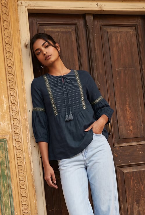 Women Embroidered Yoke Tunic