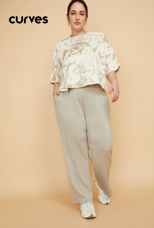 Women Solid Wide Leg Track Pants