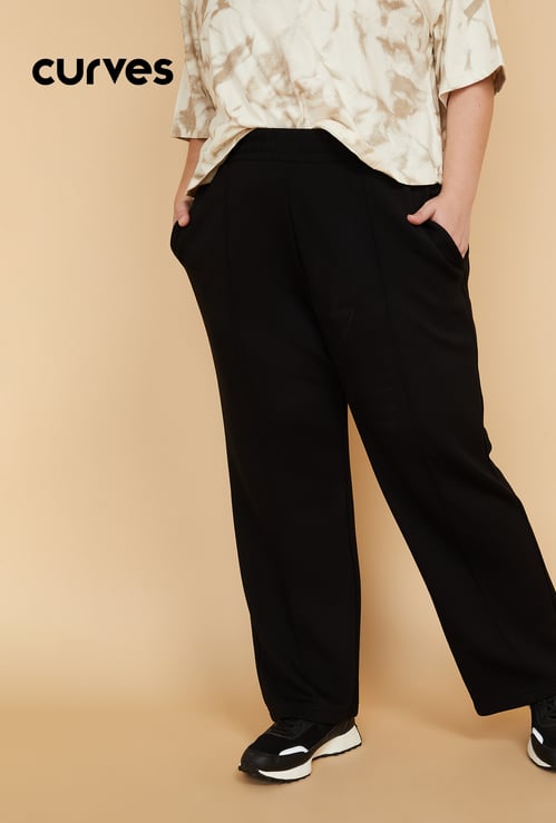 Women Solid Wide Leg Track Pants