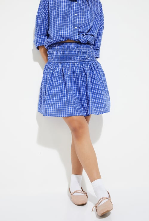ALAYA F x URB_N Women Checked Smocked Waist Skirt