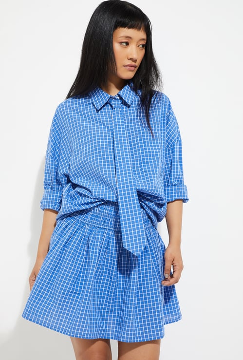 ALAYA F x URB_N Women Checked Oversized Shirt with Tie