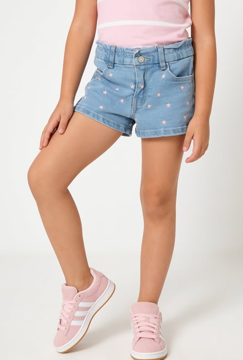 Girls Embroidered Denim Shorts