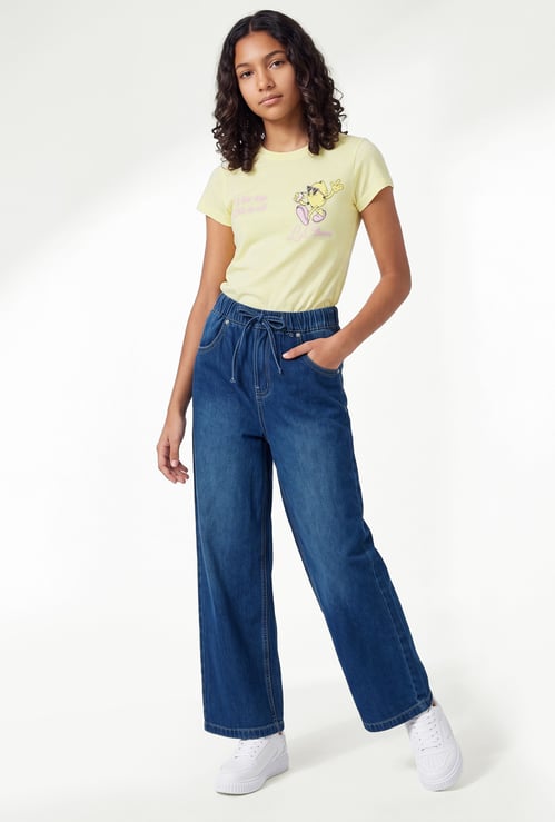 Girls Solid Wide Leg Jeans