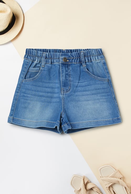 Girls Solid Denim Shorts