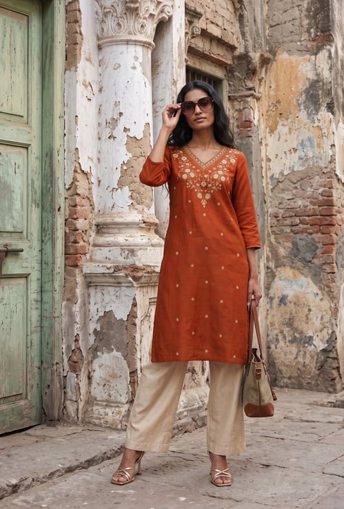 Women Embroidered Straight Kurta