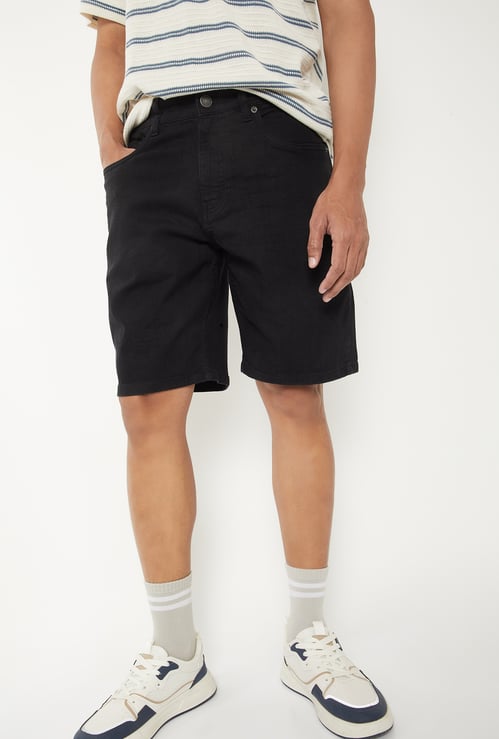 Men Solid Denim Shorts