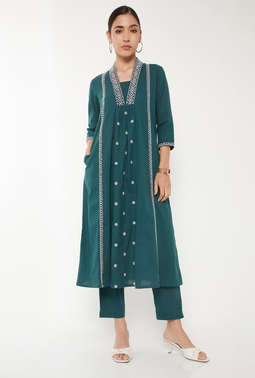 Women Embroidered A-Line Kurta Set