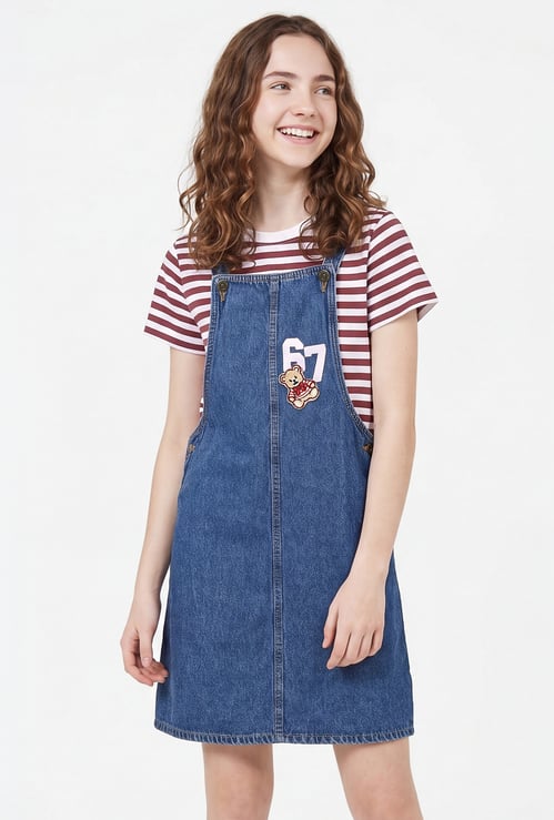 Girls Embroidered Dungaree Dress with T-shirt