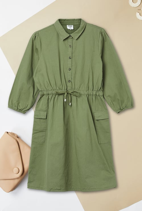 Girls Solid Shirt Dress
