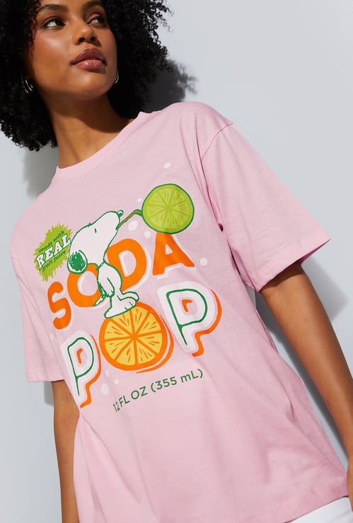 URB_N Women Peanuts Print Oversized T-shirt