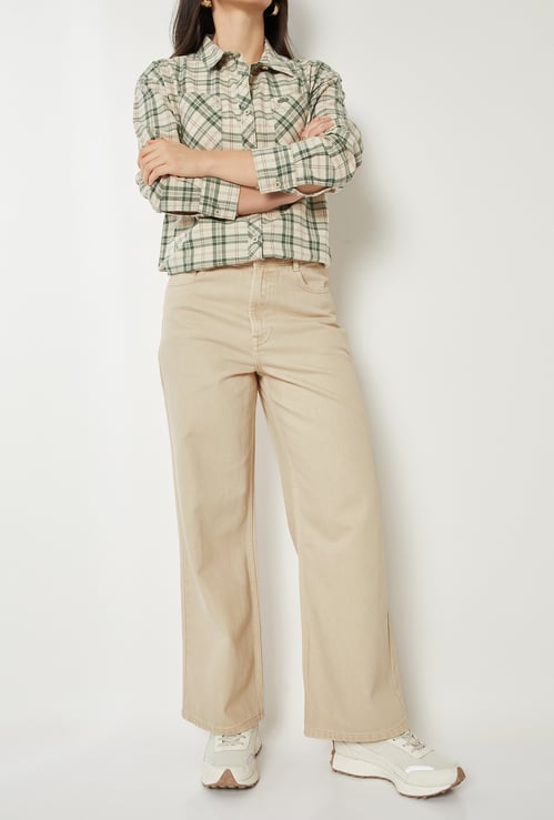 Women Solid Wide Leg Jeans