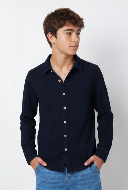 Boys Textured Regular Fit Shirt