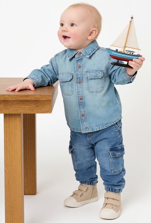 Boys Solid Denim Shirt
