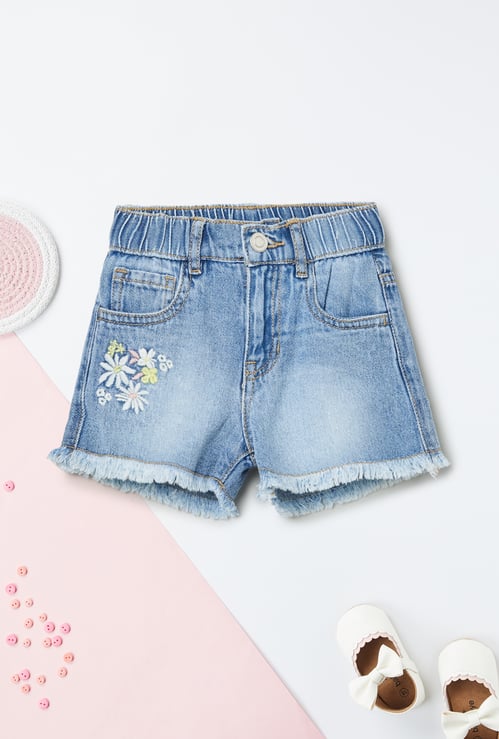 Girls Embroidered Denim Shorts