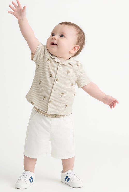 Boys Striped Embroidered Shorts Set