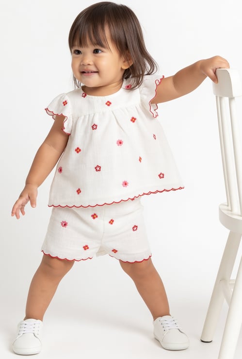 Girls Embroidered Shorts Set