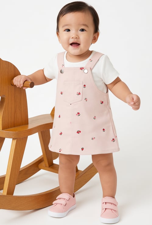 Girls Floral Print Dungaree Set