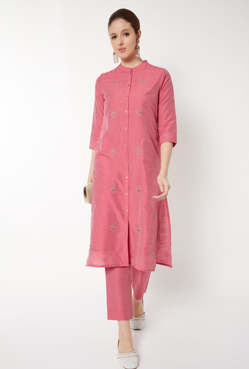 Women Embroidered Straight Kurta Set
