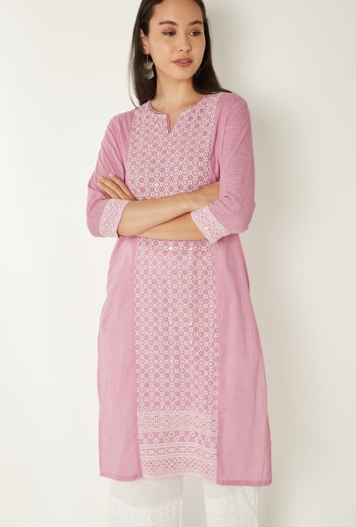 Women Embroidered Straight Kurta
