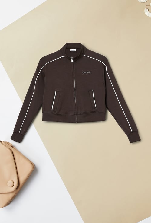 Girls Solid High-Neck Jacket