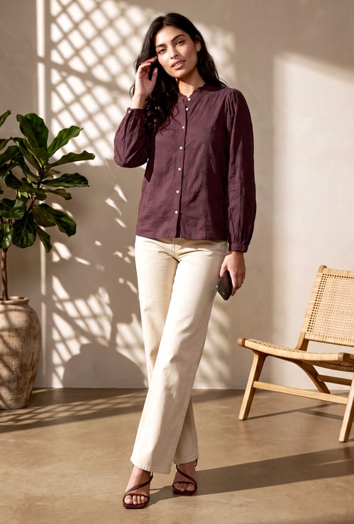 Women Embroidered Shirt Style Top