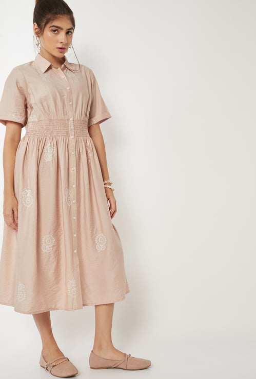 Women Embroidered Shirt Dress