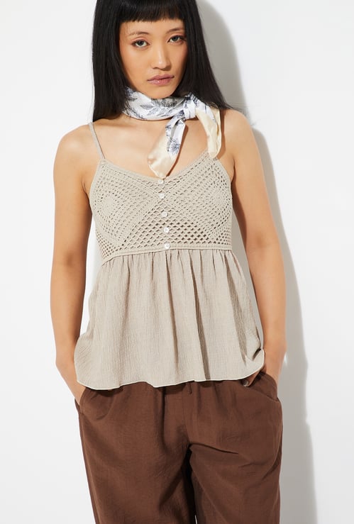 ALAYA F x URB_N  Women Crochet Knit Peplum Top