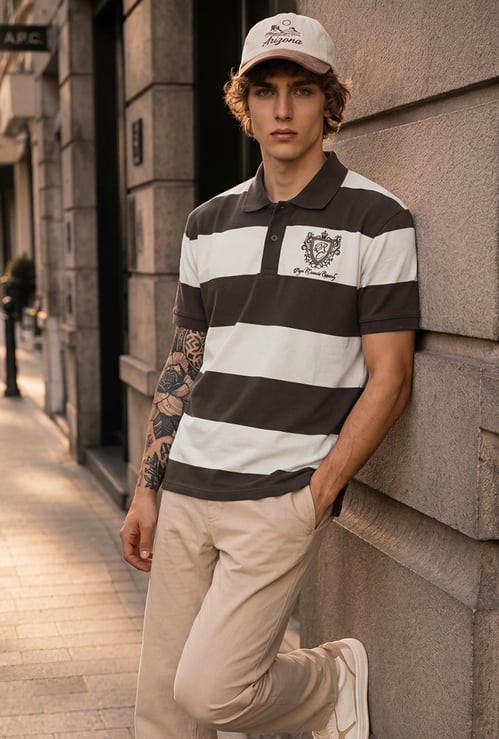 URB_N Men Striped Oversized Polo T-shirt