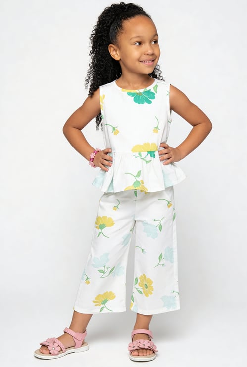Girls Floral Print Trousers Set