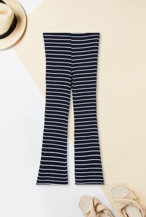 Girls Striped Knit Flared Trousers