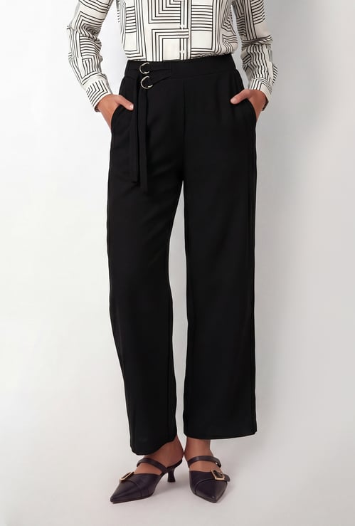 Women Solid Wide Leg Trousers