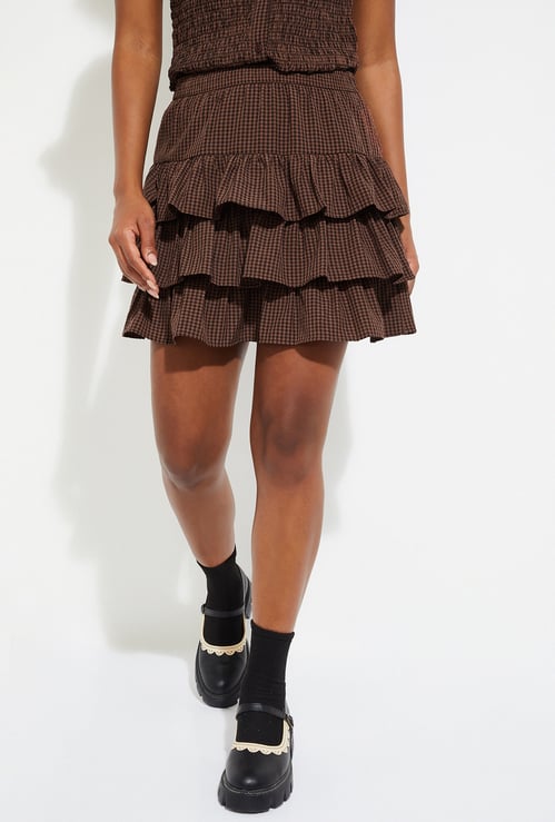 URB_N Women Checked Layered Mini Skirt